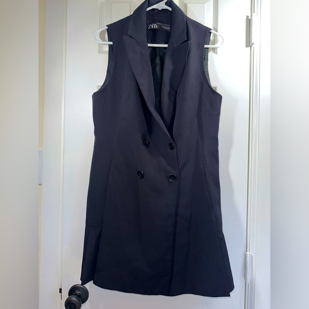 Zara Black Double-breasted Sleeveless With Ruffles Dress